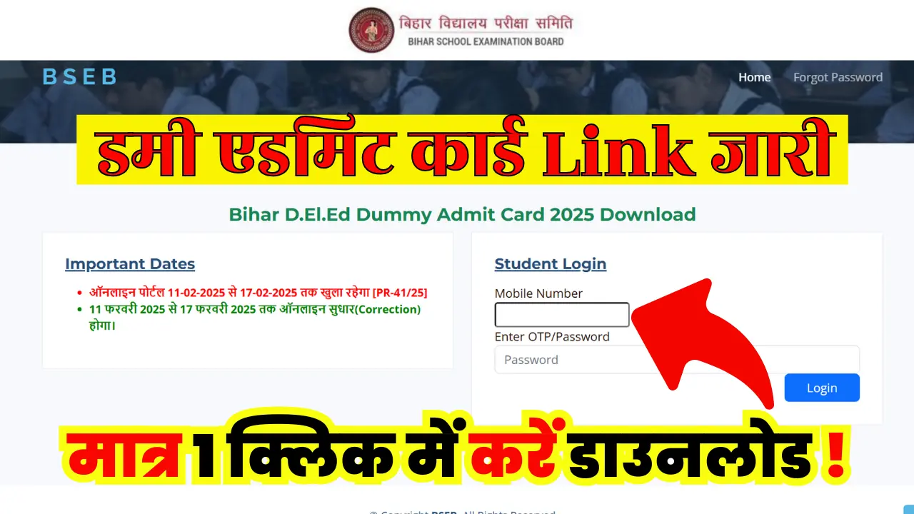 Bihar DElEd Dummy Admit Card 2025 Download – बिहार Deled डमी एडमिट कार्ड 2025 जारी, मात्र 1 क्लिक में डाउनलोड @deledbihar.com